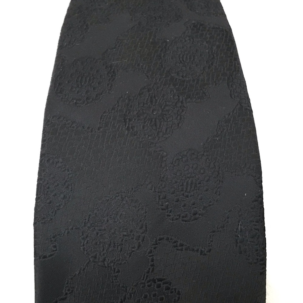 Black Funeral Tie with Textured Floral - Picture 2 of 5